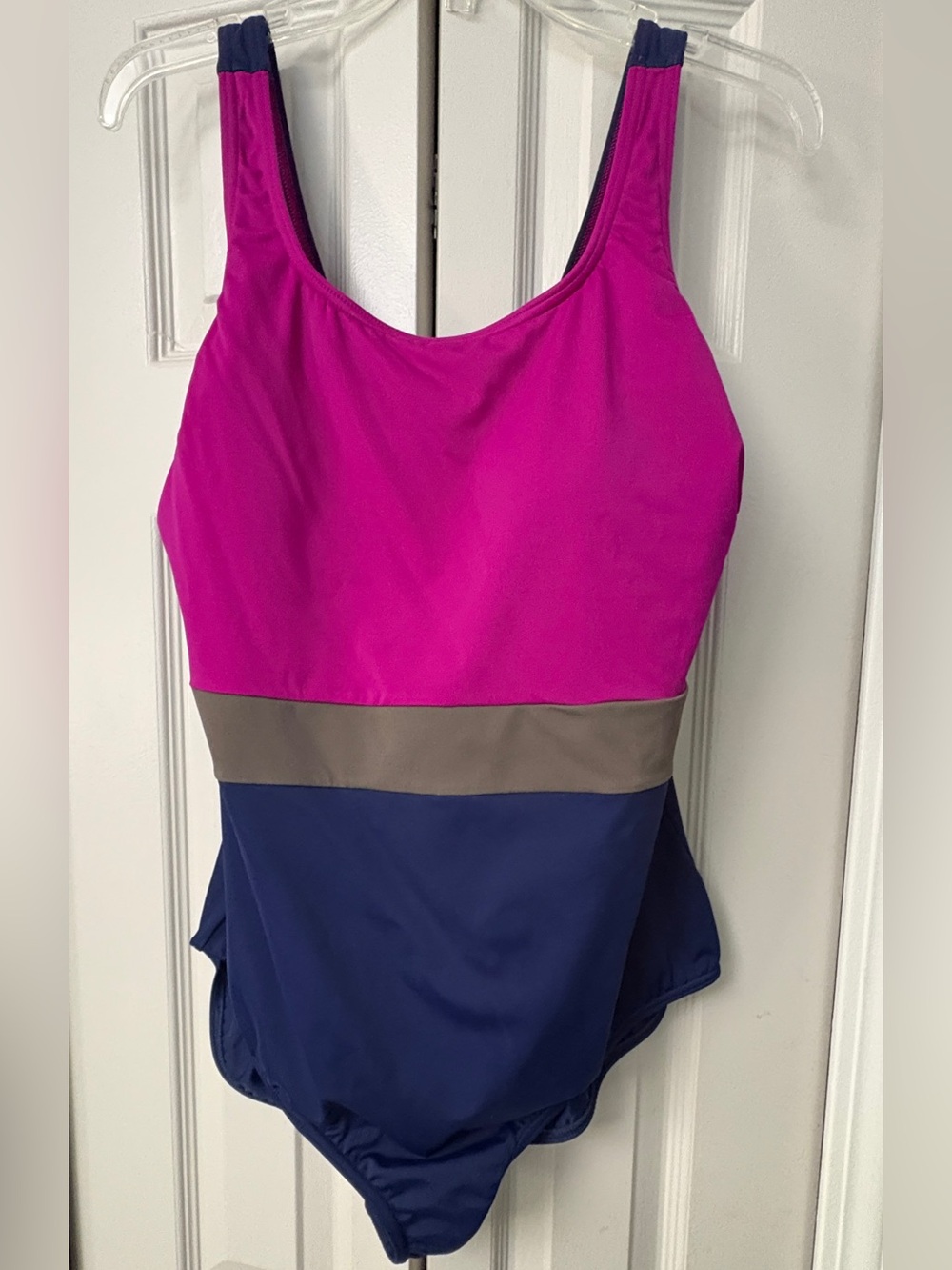 Lands' End Colorblock One-Piece Swimsuit in Navy, Magenta & Taupe